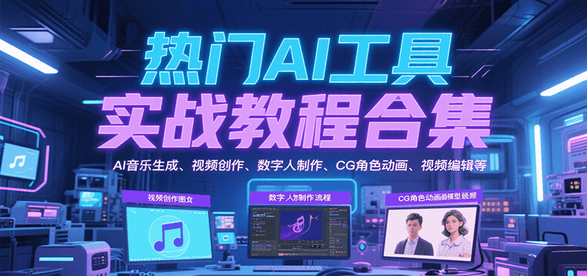 热门AI工具实战教程合集，AI音乐生成、视频创作、数字人制作、CG角色动画、视频编辑等 - 来及网络