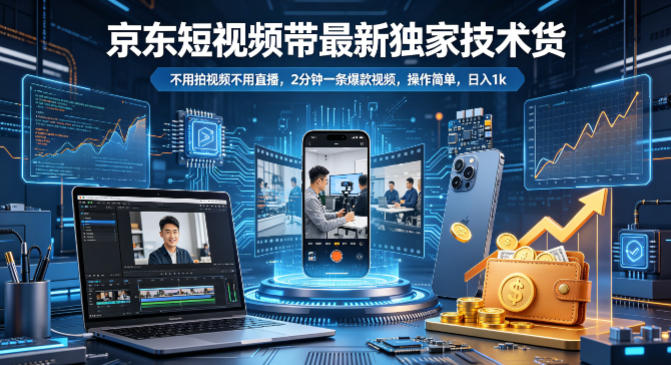 京东短视频带货最新独家技术，不用拍视频不用直播，2分钟一条爆款视频，操作简单，日入1k+【揭秘】 - 来及网络