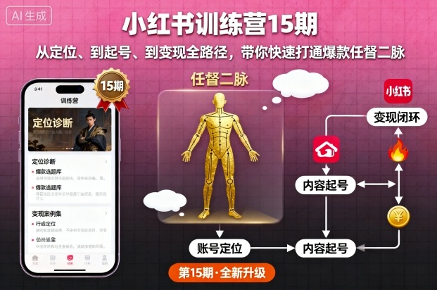 小红书训练营15期，从定位、到起号、到变现全路径，带你快速打通爆款任督二脉 - 来及网络