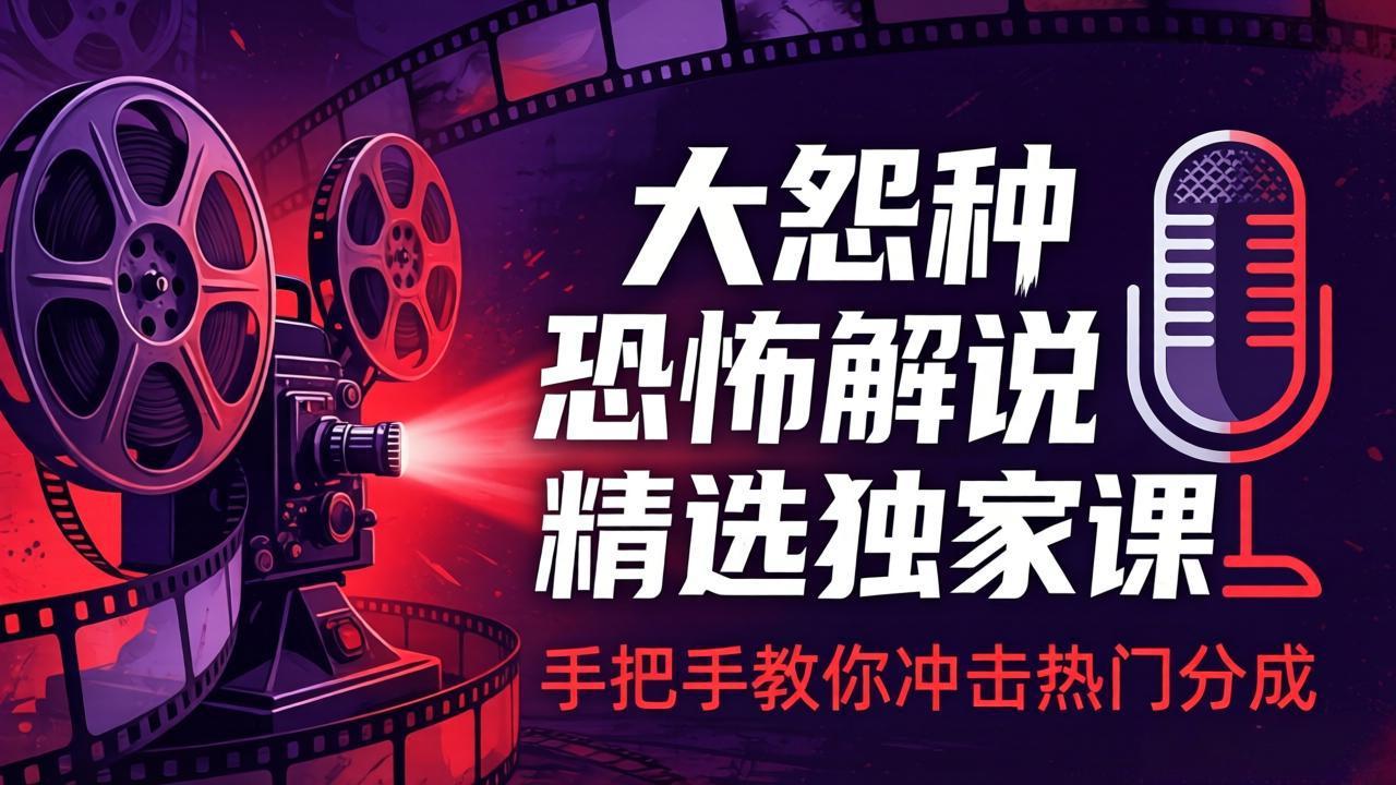 大怨种恐怖解说精选独家课：电影下载+文案配音+片头封面，手把手教你冲击热门分成 - 来及网络