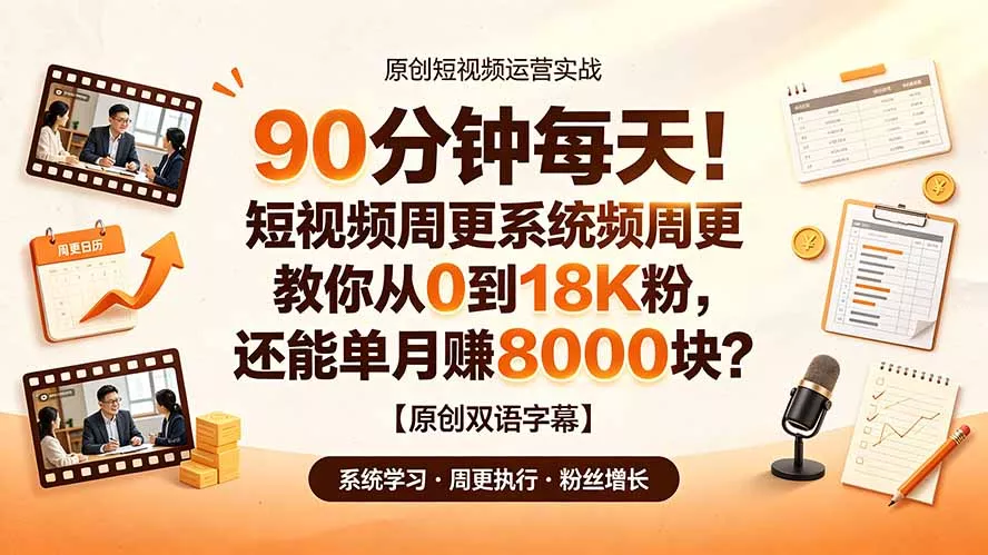 90 分钟每天！短视频周更系统教你从 0 到 18K 粉，还能单月赚 8000 块？【原创双语字幕】 - 来及网络