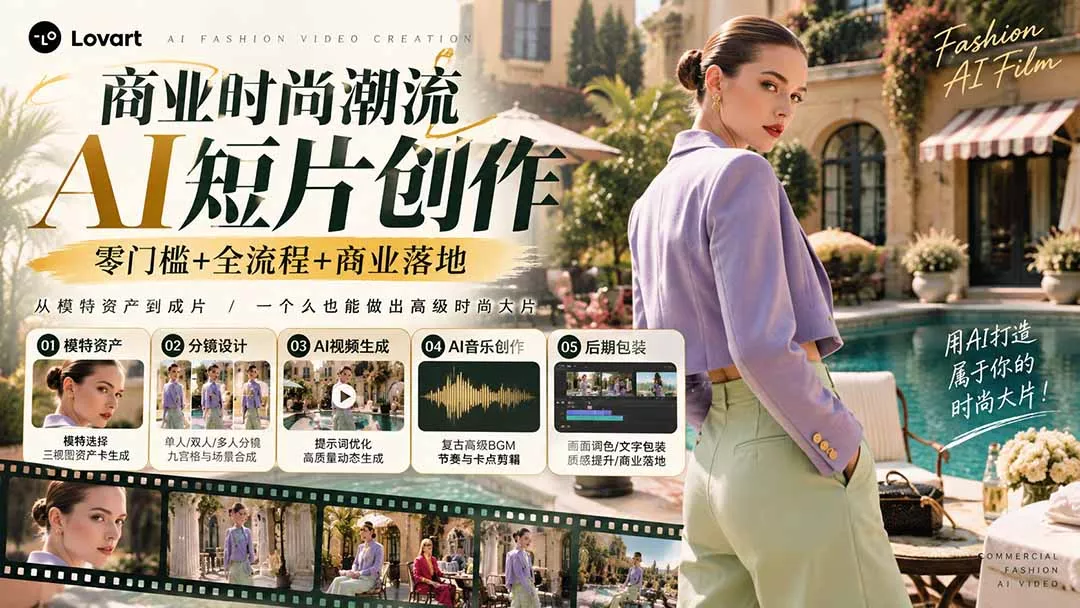 从一张模特图到高级时尚广告大片：AI三视图资产、场景合成、电影分镜、动态生成与复古音乐剪辑实战课 - 来及网络