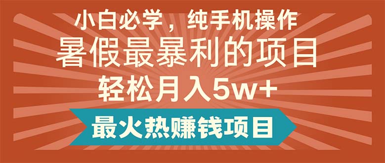 （11583期）小白必学，纯手机操作，暑假最暴利的项目轻松月入5w+最火热赚钱项目 - 来及网络