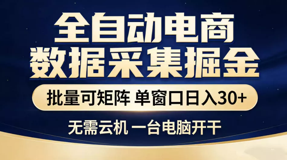 全自动电商数据采集掘金，批量可矩阵单窗口日入30+，无需云机一台电脑开干【揭秘】 - 来及网络