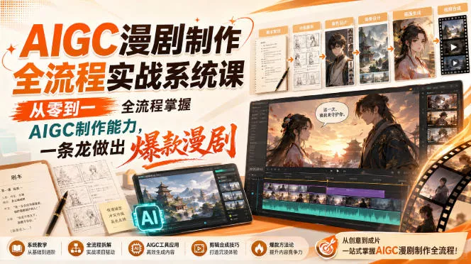 AIGC漫剧制作全流程实战系统课，从零到一全流程掌握AIGC制作能力，一条龙做出爆款漫剧 - 来及网络