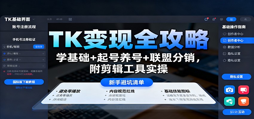 TK变现全攻略：学基础+起号养号+联盟分销，附剪辑工具实操 - 来及网络