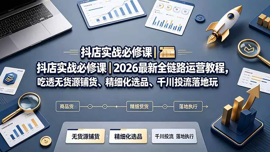 抖店实战必修课｜2026最新全链路运营教程，吃透无货源铺货、精细化选品、千川投流落地玩法 - 来及网络