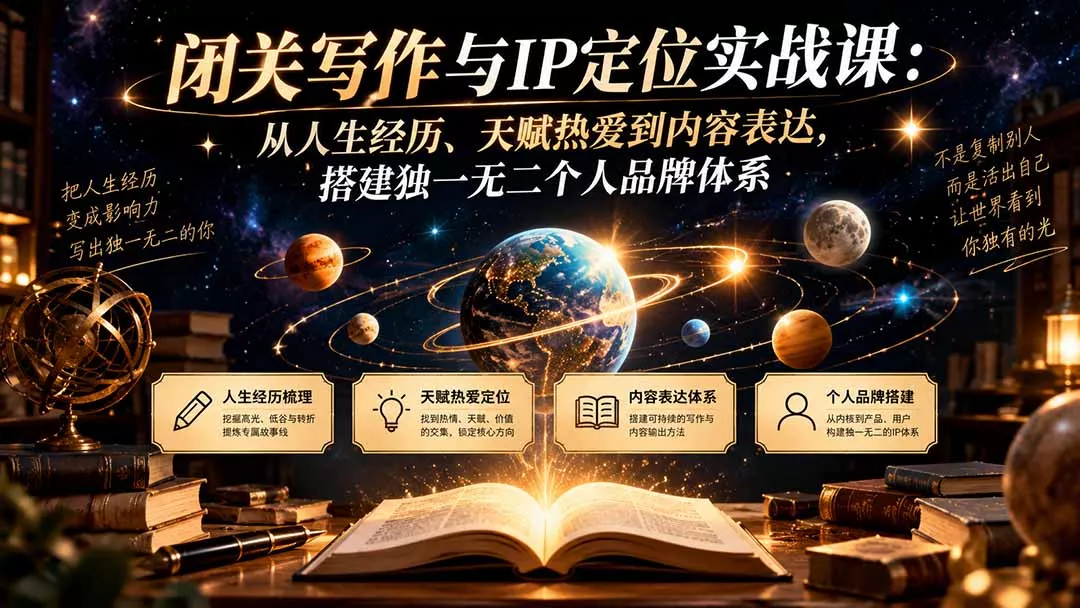 闭关写作与IP定位实战课：从人生经历、天赋热爱到内容表达，搭建独一无二个人品牌体系 - 来及网络