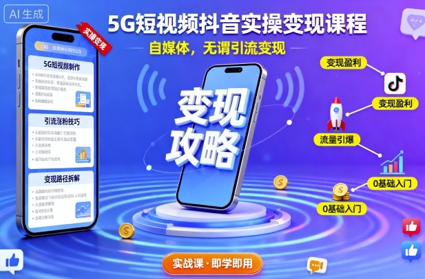 5G短视频抖音实操变现课程，自媒体，无谓引流变现 - 来及网络