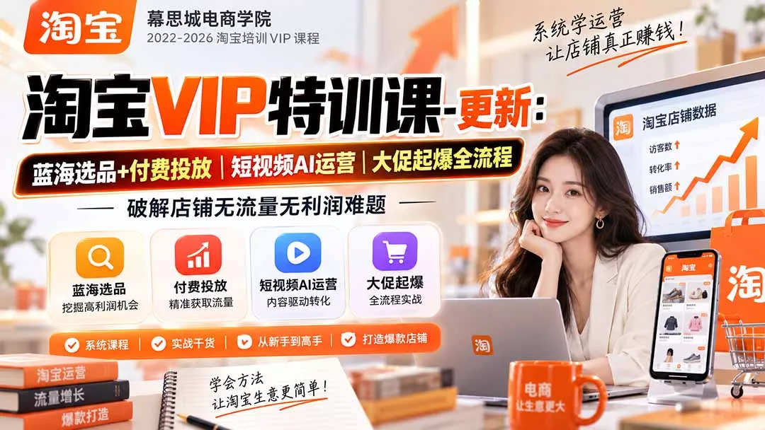 淘宝VIP特训课-更新0917：蓝海选品+付费投放｜短视频AI运营｜大促起爆全流程，破解店铺无流量无利润难题 - 来及网络