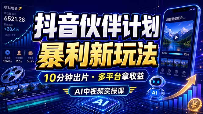抖音伙伴计划最新玩法，无需配音剪辑，10分钟出一条原创视频，轻松日入三位数 - 来及网络