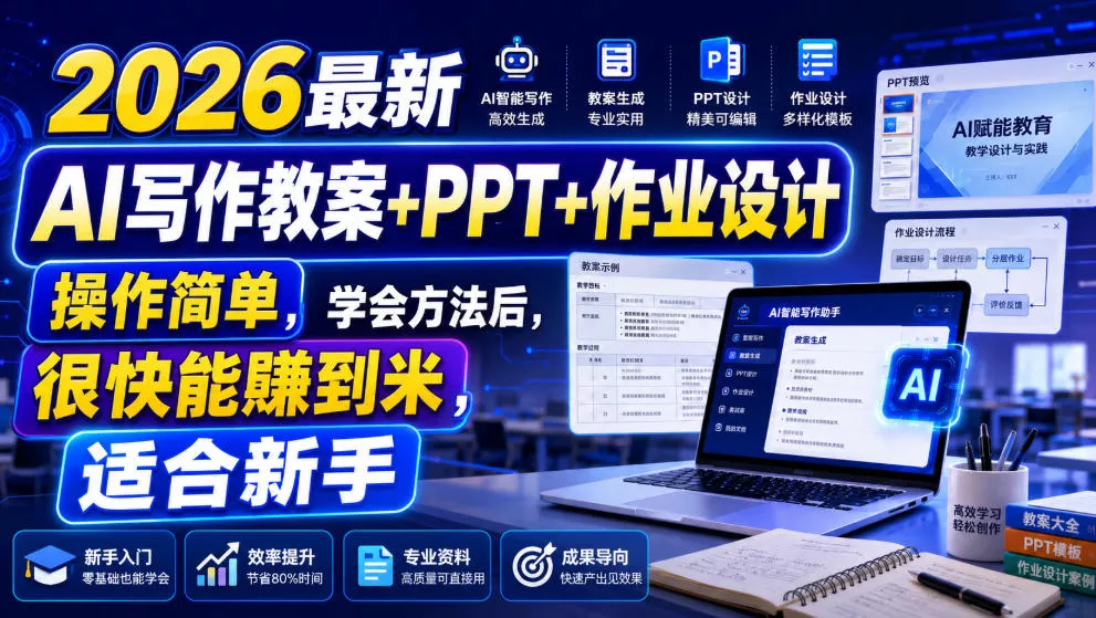 2026最新AI写作教案+PPT+作业设计，操作简单，学会方法后，很快能賺到米，适合新手 - 来及网络