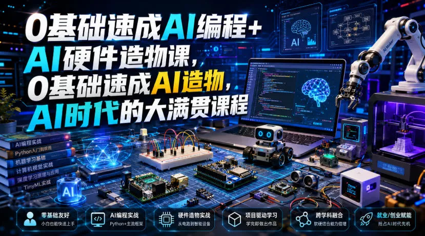 0基础速成AI编程+AI硬件造物课，0基础速成AI造物，AI时代的大满贯课程 - 来及网络