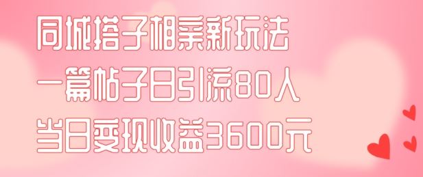 同城搭子相亲新玩法一篇帖子引流80人当日变现3600元(项目教程+实操教程)【揭秘】 - 来及网络