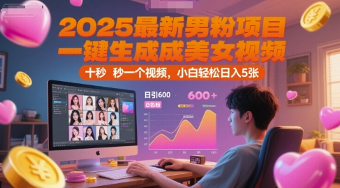 2025最新男粉项目，一键生成美女视频，日引600+色粉 十秒一个视频，小白轻松日入5张【揭秘】 - 来及网络
