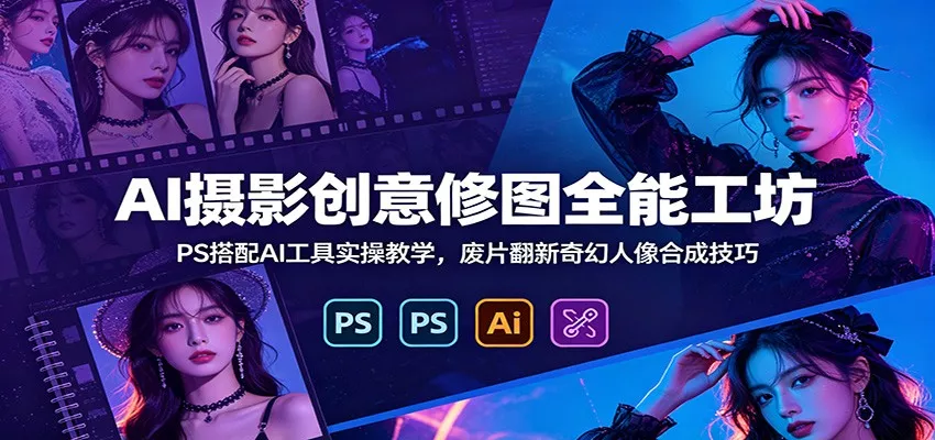 AI摄影创意修图全能工坊：PS搭配AI工具实操教学，废片翻新奇幻人像合成技巧 - 来及网络