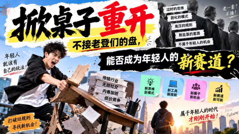 某公众号付费文章：掀桌子重开，不接老登们的盘，能否成为年轻人的新赛道？ - 来及网络