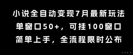 小说全自动变现7月玩法，单窗口50+，可挂100窗口，简单上手，全流程限时公布【揭秘】 - 来及网络