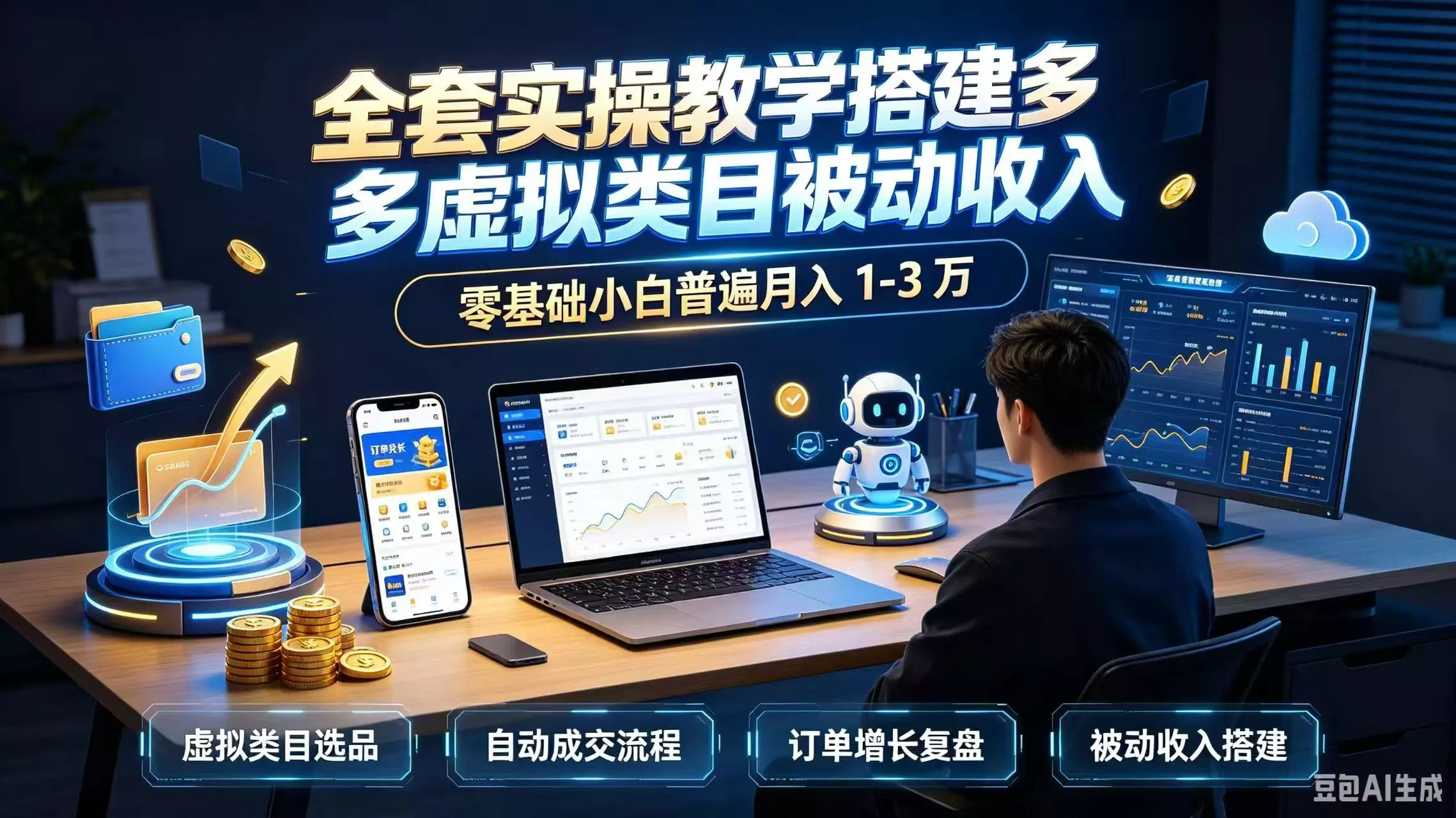 全套实操教学搭建多多虚拟类目被动收入，零基础小白普遍月入 1-3 万 - 来及网络