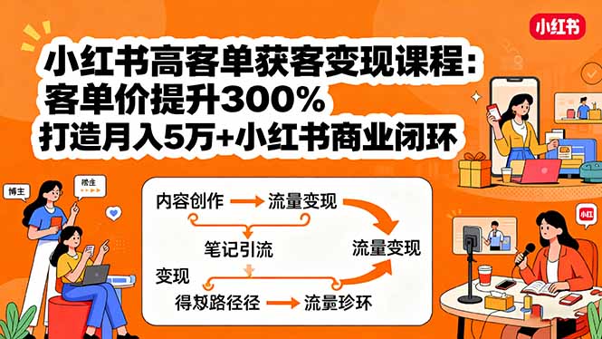 小红书高客单获客变现课程：客单价提升300%，打造月入10万+小红书商业闭环 - 来及网络