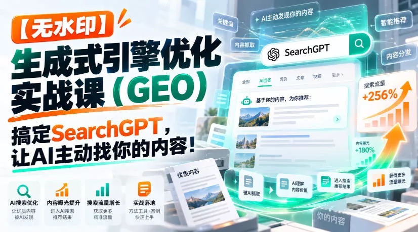 【无水印】生成式引擎优化(GEO)实战课：搞定SearchGPT，让AI主动找你的内容！【原创双语字幕】 - 来及网络