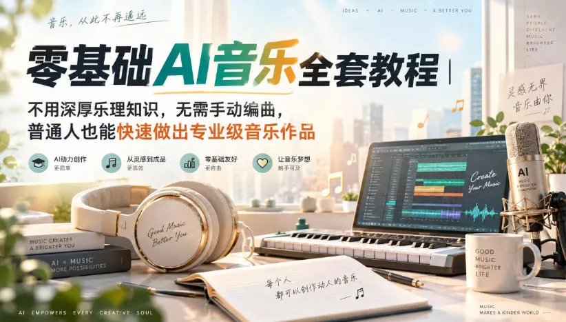 零基础AI音乐全套教程｜不用深厚乐理知识，无需手动编曲，普通人也能快速做出专业级音乐作品 - 来及网络