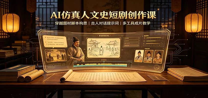 AI仿真人文史短剧创作课：穿越题材脚本构思，古人对话提示词，多工具成片教学 - 来及网络