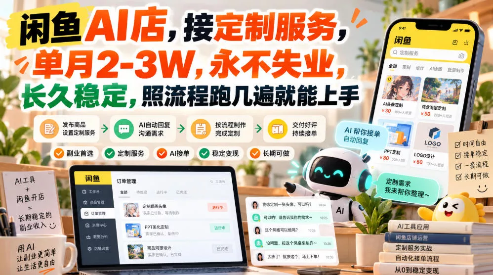闲鱼AI店，接定制服务，单月2-3W，永不失业，长久稳定，照流程跑几遍就能上手 - 来及网络
