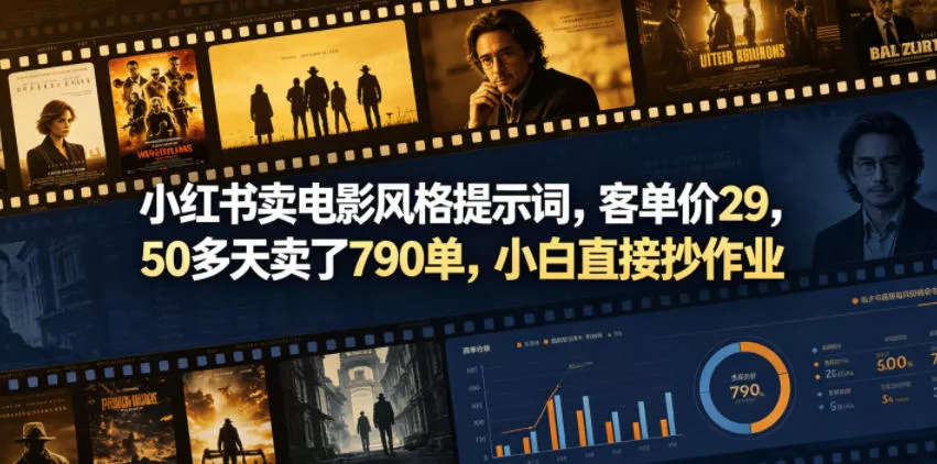 小红书卖电影风格提示词，客单价29，50多天卖了790单，小白直接抄作业！ - 来及网络