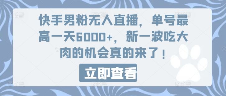 快手男粉无人直播，单号最高一天6000+，新一波吃大肉的机会真的来了 - 来及网络