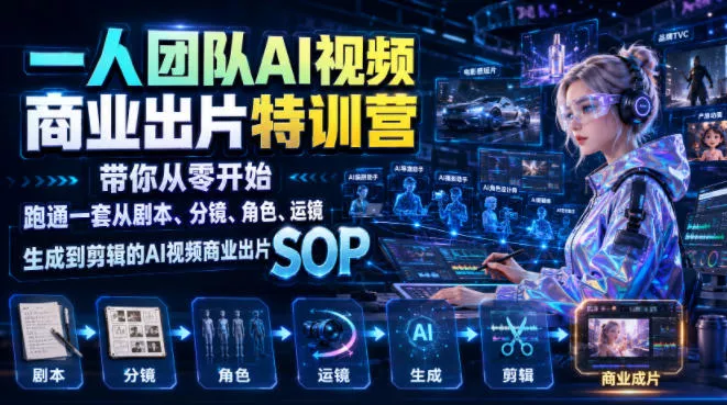 一人团队AI视频商业出片实战课：带你从零开始跑通一套从剧本、分镜、角色、运镜、生成到剪辑的AI视频商业出片SOP - 来及网络