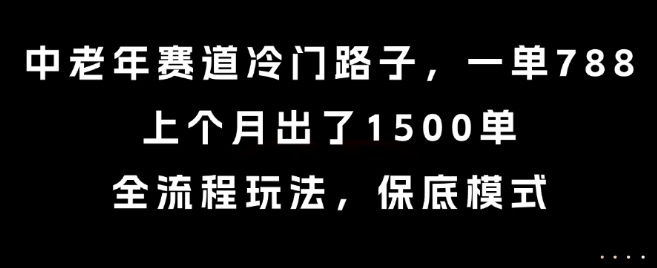 中老年赛道冷门路子，一单788，上个月出了1500单，全流程玩法，保底模式【揭秘】 - 来及网络