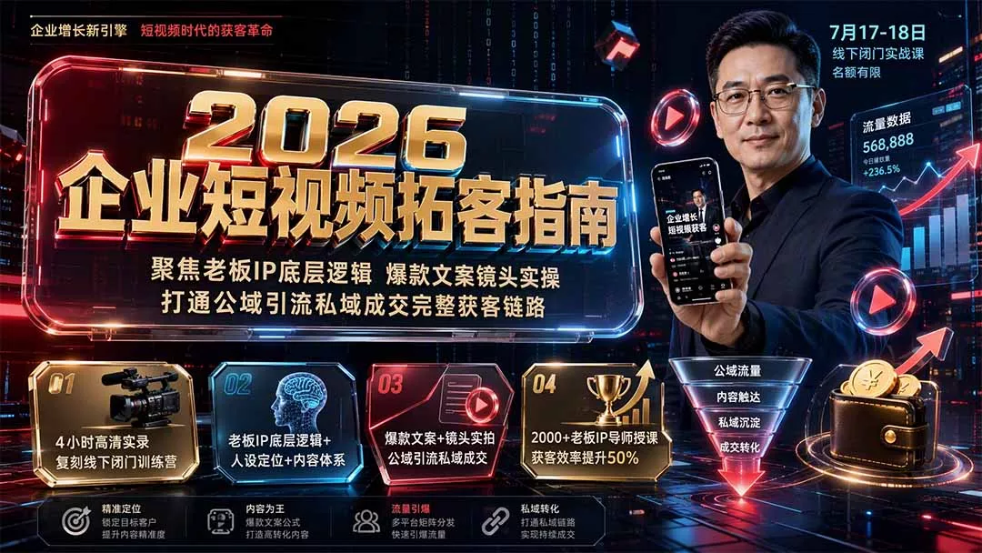 2026企业短视频拓客指南：聚焦老板IP底层逻辑，爆款文案镜头实操，打通公域引流私域成交完整获客链路 - 来及网络