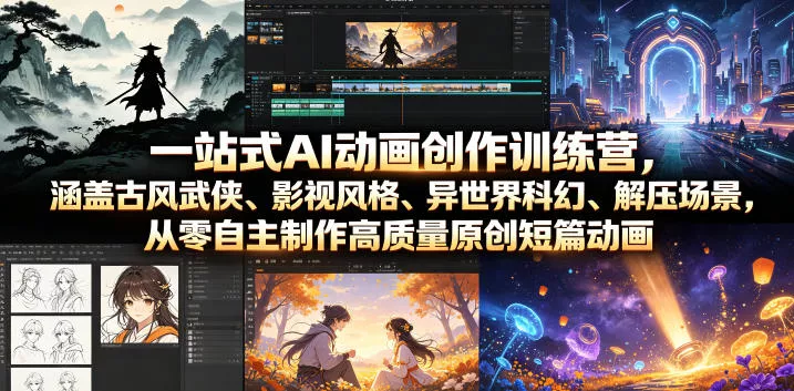 一站式AI动画创作训练营，涵盖古风武侠、影视风格、异世界科幻、解压场景，从零自主制作高质量原创短篇动画 - 来及网络