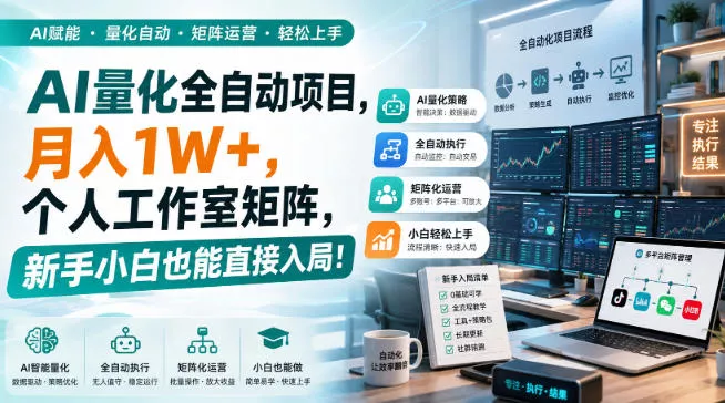AI量化全自动项目，月入1W+，个人工作室矩阵，新手小白也能直接入局！【揭秘】 - 来及网络