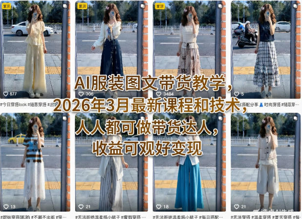 AI服装图文带货教学，2026年3月最新课程和技术，人人都可做带货达人，收益可观好变现 - 来及网络