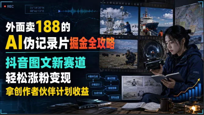 外面卖188的AI伪记录片掘金全攻略，抖音图文新赛道，轻松涨粉变现，拿创作者伙伴计划收益【文档】 - 来及网络