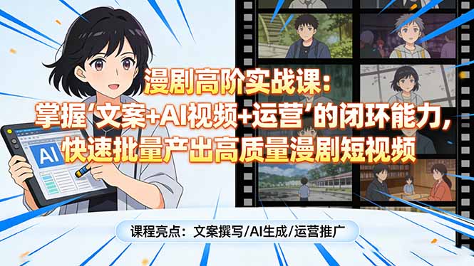 漫剧高阶实战课：掌握“文案+AI视频+运营”的闭环能力，快速批量产出高质量漫剧短视频 - 来及网络