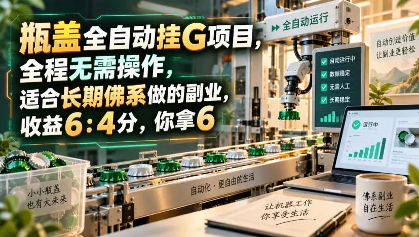 瓶盖全自动挂G项目，全程无需操作，适合长期佛系做的副业，收益6：4分，你拿6【揭秘】 - 来及网络