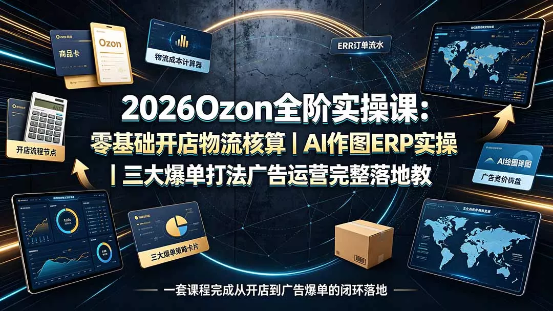 2026Ozon全阶实操课：零基础开店物流核算｜AI作图ERP实操｜三大爆单打法广告运营完整落地教程 - 来及网络