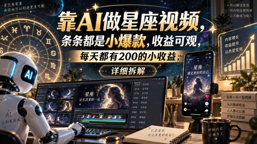 靠AI做星座视频，条条都是小爆款，收益可观，每天都有200的小收益，详细拆解 - 来及网络