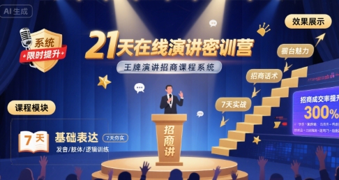 21天在线演讲密训营，王牌演讲招商课程系统 - 来及网络