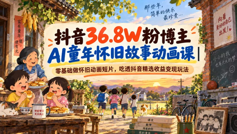 抖音36.8W粉博主AI童年怀旧故事动画课｜零基础做怀旧动画短片，吃透抖音精选收益变现玩法 - 来及网络
