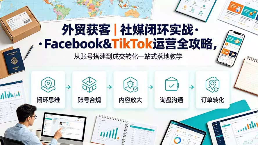 外贸获客｜社媒闭环实战·Facebook&TikTok运营全攻略，从账号搭建到成交转化一站式落地教学 - 来及网络