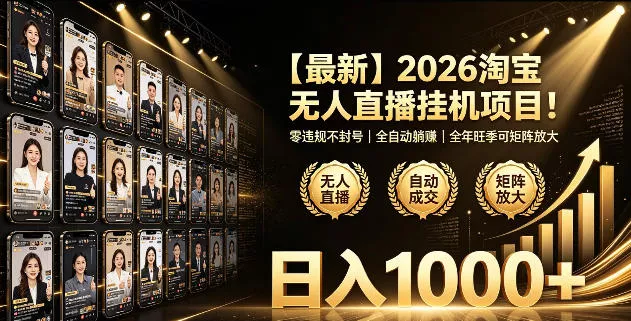 2026淘宝无人直播挂播项目！零违规不封号，全自动躺賺，全年旺季可矩阵放大，日入1000+【揭秘】 - 来及网络
