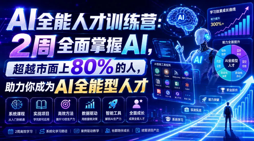 AI全能人才训练营：2周全面掌握AI，超越市面上80%的人，助力你成为AI全能型人才 - 来及网络