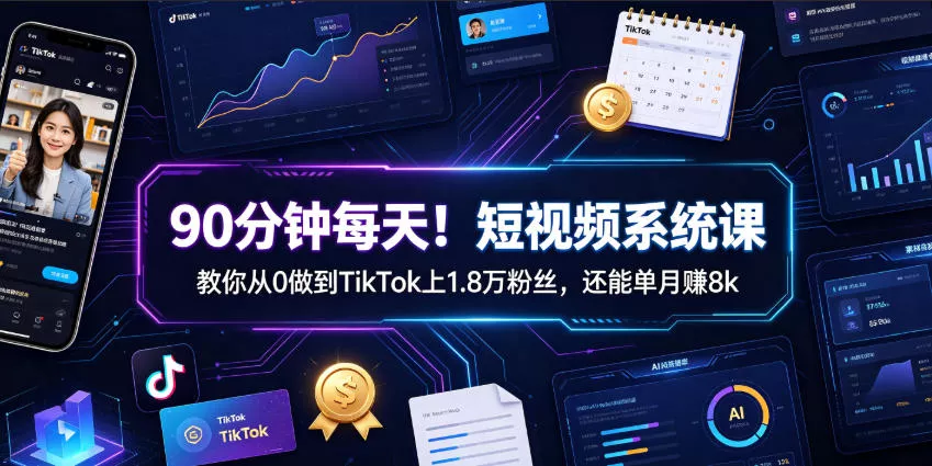 90分钟每天！短视频系统课教你从0做到TikTok上1.8万粉丝，还能单月賺8k【原创双语字幕】 - 来及网络