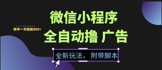 微信小程序全自动撸广告项目，彻底解决没流量的问题，新手一天8张+【揭秘】 - 来及网络