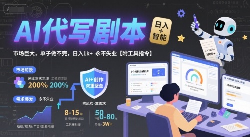 AI代写剧本，市场巨大，单子做不完，日入1k+ 永不失业【附工具指令】 - 来及网络