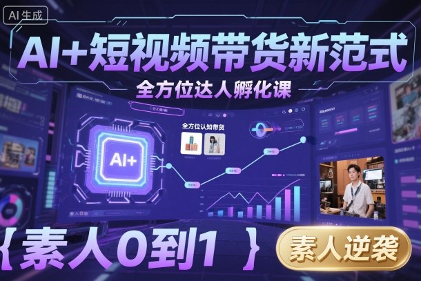 AI+短视频带货新范式全方位达人孵化课，素人也可以从0到1，全方位认知短视频带货 - 来及网络